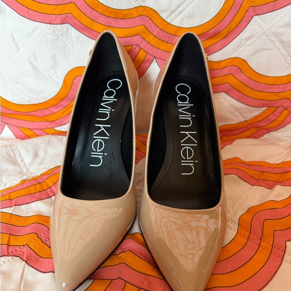 Calvin Klein Tan Pointed-Toe Heels